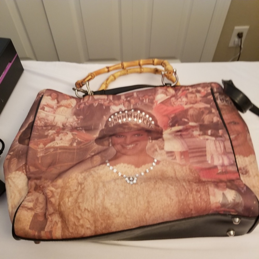 Princess Diana Royal Tribute Satchel Handbag Bamboo Handle Collage Shoulder Bag - Picture 7 of 8